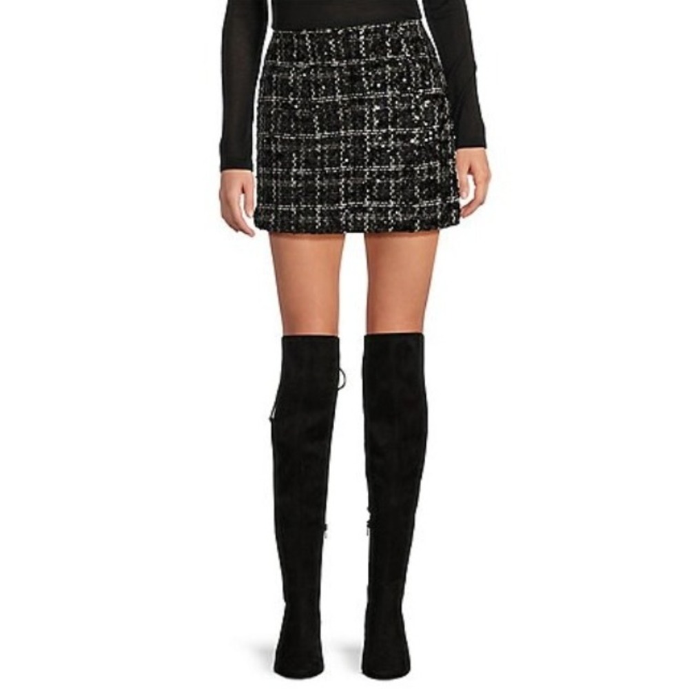 NEW Giani Bini Roux Tweed Mini Skirt A Line Sequins Size 12